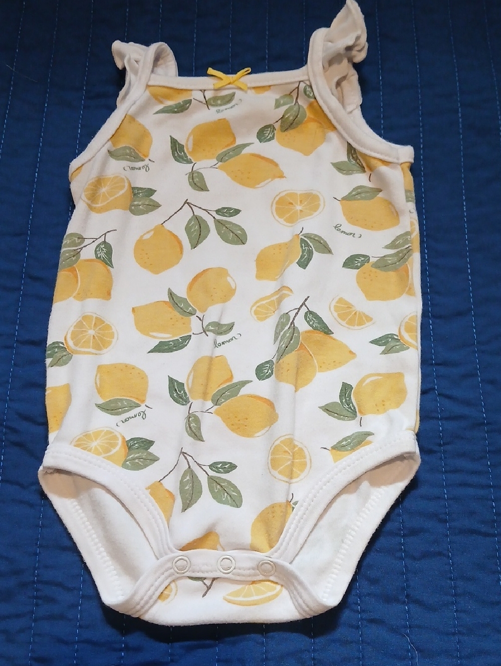 Hudson Baby White Lemon Print One-Piece Bodysuit with Yellow Accents